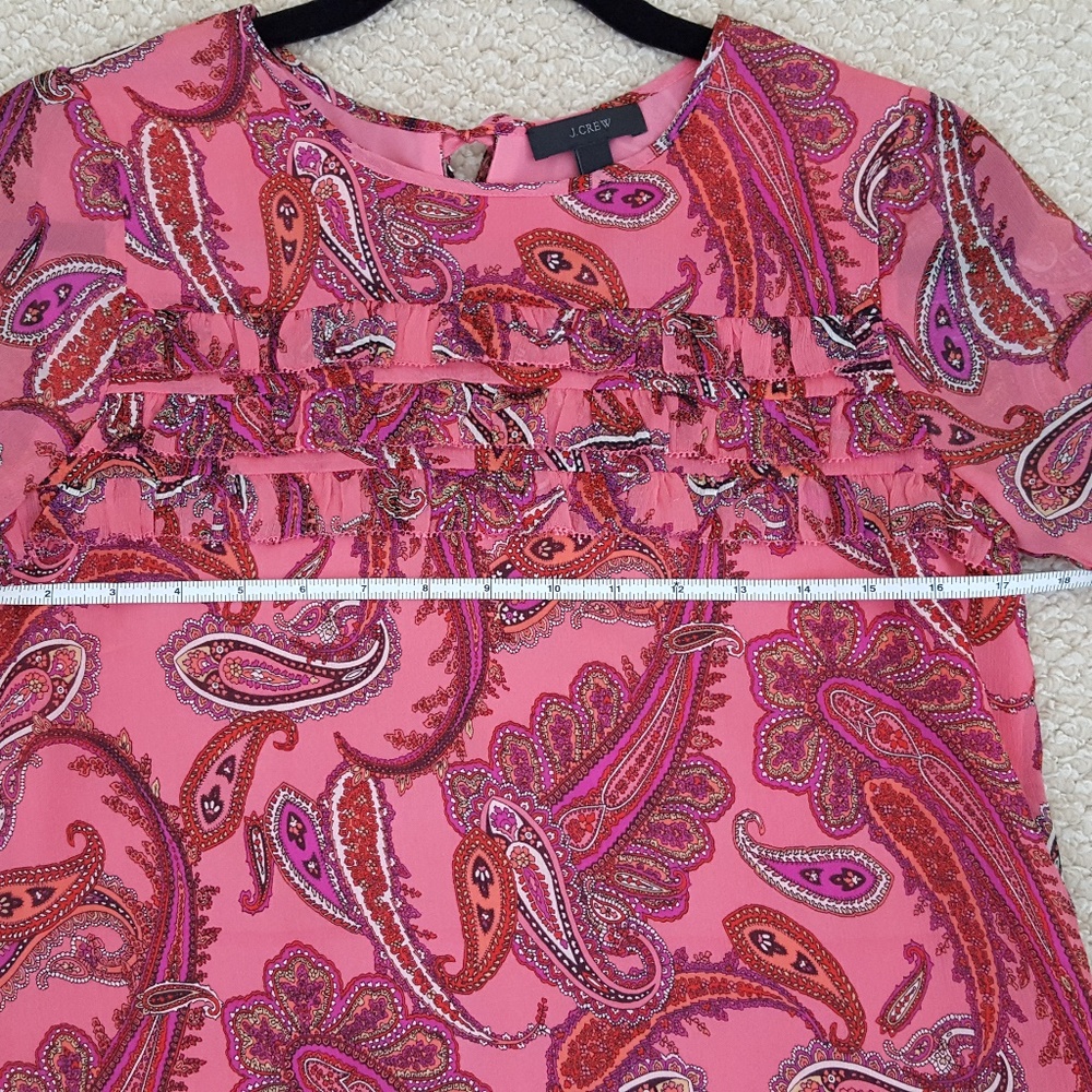 J Crew Ruffle Front Paisley Chiffon Top - Picture 6 of 8